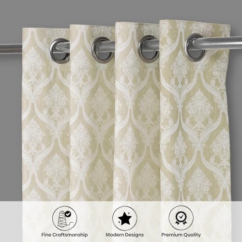 Image of haus & kinder Printed Jacquard Door Curtain 7 Feet Long Pack of 1 Door Curtain, 7 Feet Curtain for Door (Ornate Symphony, Ivory Damask Design 130x213 CM)