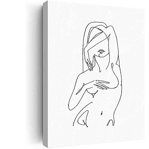 Minimalist Line Art Prints,Woman Body Art Print,Line Art Silhouette,Outline Sexy Body Poster,Artwork Adult,Bathroom Art For Living Room Wooden Framed Home Decorations~16