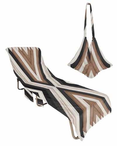 Southwestern Beach Lounge Chair Towel Cover, Soft Chaise Lounge Towel with Side Pockets Patio Pool Chairs Cover for Beach/Pool Sunbathing 29x85 Brown Black American Tribe Boho Wooden