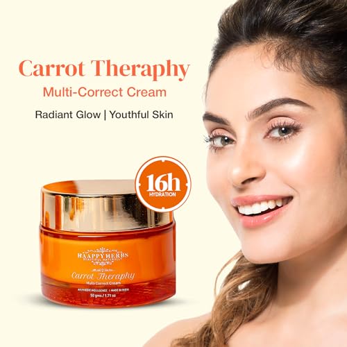 Image of Haappy Herbs Carrot Theraphy Multi-Correct Cream | 16H Hydration | Wrinkle Correcting | Dark Spot Reduction | Vitamin A, C, E | Carrot, Aloe Vera, Rosemary | 50g