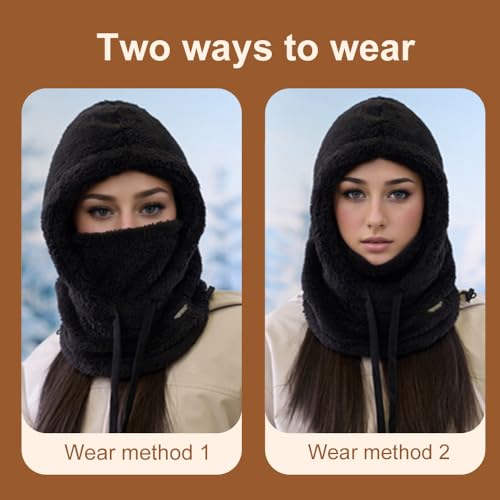 Winter Hood Ski Mask, 2025 New Winter Fleece Ski Mask for Women and Men, Windproof Warm Drawstring Face Cover Hat3