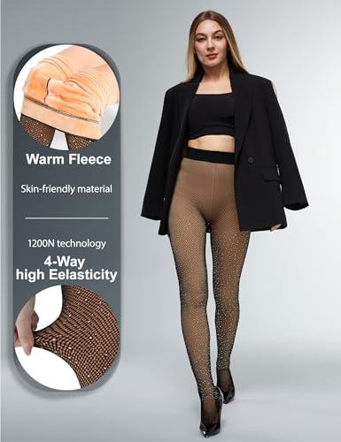 Image of KBVOT Fleece Lined Tights Women Sheer Warm Pantyhose Leggings Fake Translucent Thermal Winter Thick Tights for Dresses