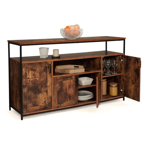 Buffet Industriel 140 cm 4 Portes Bois Vieilli Dayton IDMarket