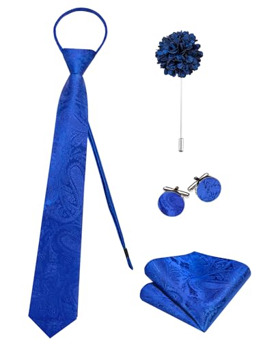 Image of Hi-Tie Zipper Ties for Men Pre-tied Tie Set Lapel Pin Pocket Square and Cufflinks Formal Business Wedding Adjustable Necktie