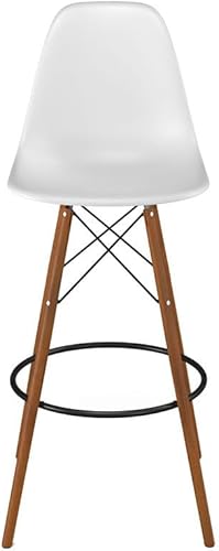 Inmod Taburete de bar de plástico moldeado con patas de madera, juego de 2, blanco mate, taburetes de bar modernos DSW de nogal, taburetes de bar