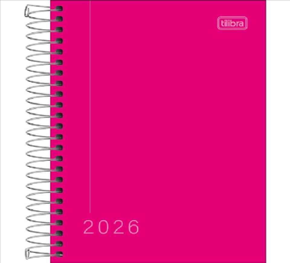 Tilibra -Agenda Diária 2026, Rosa, Espiral, 12,3 x 16,6 cm, Pepper