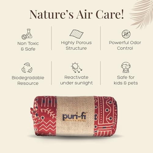 Image of Activated Charcoal Air Purifier, Non-Electric, Coconut Shell Charcoal, Odor & Moisture Absorber, Air Freshener for Home, Car, Reusable & Long-Lasting, 400 Gm (Rustic Red)