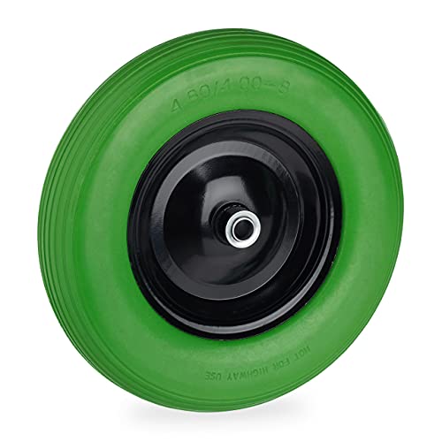 Relaxdays Rueda Carretilla 4.80 4.00-8, Rueda Goma Maciza, Rueda Repuesto Carro, Antipinchazos, 120 kg, Verde y Negro
