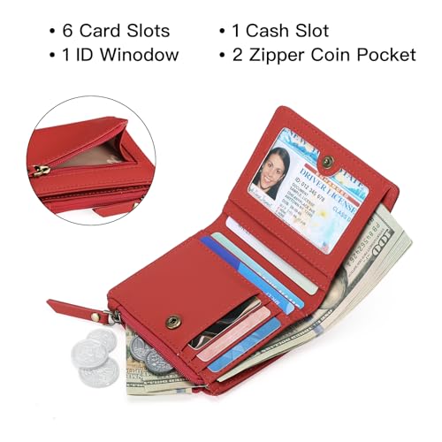 Image of GOIACII Small Women's Wallet Compact Bifold Credit Card Holder Mini Ladies Purse with 2 Zipper Coin Pockets