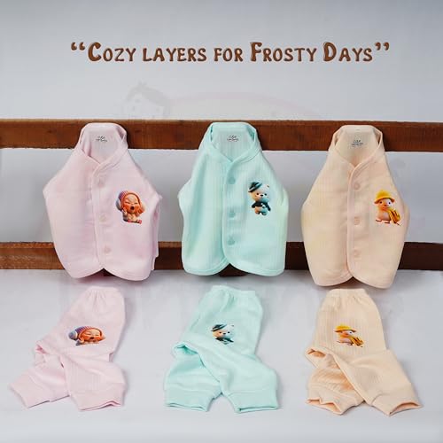 CUTE LANDINGS 0-3|3-6|6-9 & 9-12 Months New Born Baby Girls and Boys Front Open Full Sleeves Thermal Jhablas and Rib Pajamas Set|Top|Bottom|Infant|Toddlers|Winter Wear|Lower (Pack of 1) Blue - Image 5 thumbnail