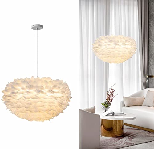 KCO Lighting Nordic Feather Pendant Light 23.6" Feather Hanging Light Fixture Romantic Feather Ceiling Lamp for Girls Room Living Room Bedroom Decoration (60cm/23.6'')