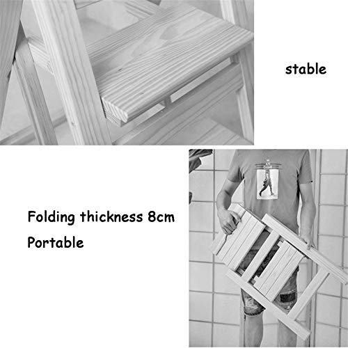 Taburete portátil plegable y escalera de tijera de madera con 3 peldaños 5