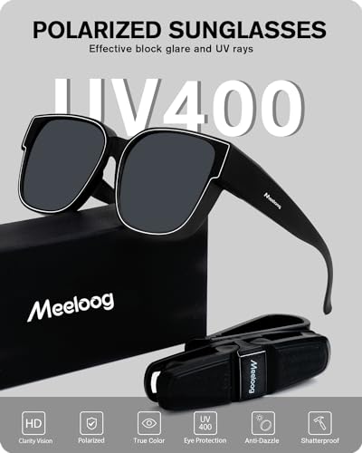 Meeloog Polarized Fit Over Glasses Sunglasses, Square Lightweight Wrap Around Shades For Women MST08984
