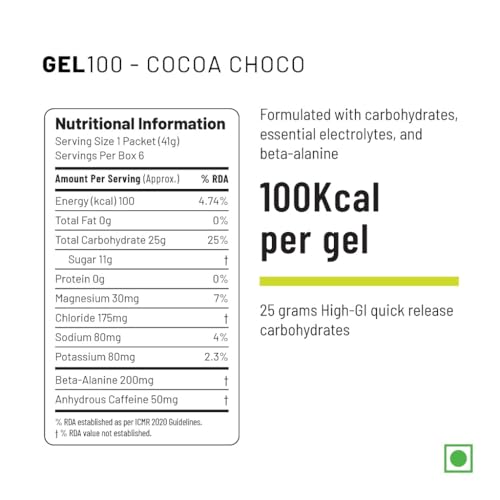 Image of Unived Gel 100 - Energy Gel for Endurance Athletes Runners & Cyclists - 100kcal - Cocoa Choco - 50mg Caffeine - Pack of 6