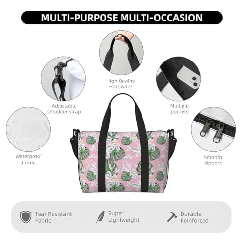 Carry On Duffle Bags Overnight Weekender Bags for Women, Green Leaves Lilies Flowers Personal Item Travel Bag, Travel Essentials Sport Gym Bag for Men Women3