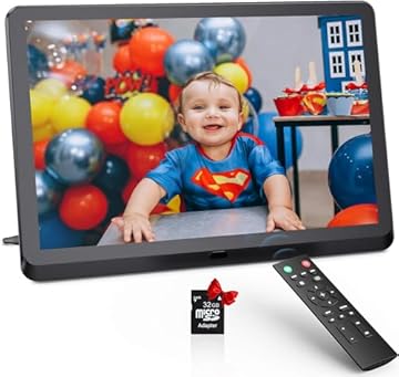 FamBrow Cornice Digitale 10 Pollici con SD 32GB, Portafoto Digitale Elettronica con Telecomando, Supporto Foto/Musica/Video/Calendario/Sveglia/Tabellone（Non Wi-Fi