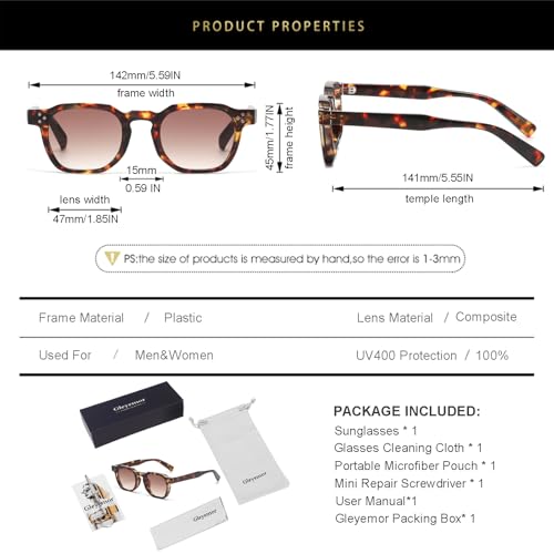 Image of Gleyemor Stylish Retro Sunglasses for Men Women Fashion Vintage Square Sunglasses UV400 Protection Shades