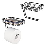 mDesign Toilet Tissue Paper Holder and Multi-Purpose Shelf - Wall Mount Storage Organizer for Bathroom, Holds 1 Mega Rolls - Durable Metal Wire Design - 2 Pack - Matte Black