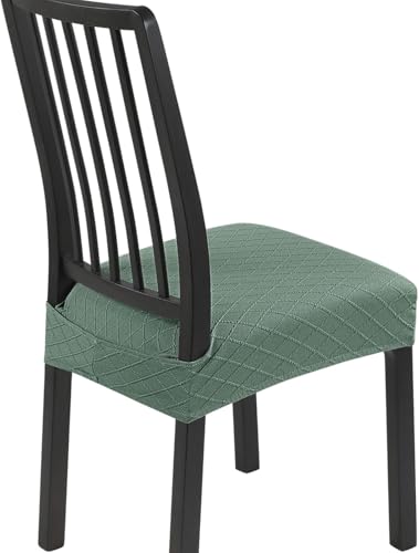 Image of SearchI Stretch Dining Chair Seat Covers Set of 2, Soft Removable Washable Seat Covers for Dining Chairs, Dining Room Seat Cover Protector (Rear-Covered, Check Jacquard Green)