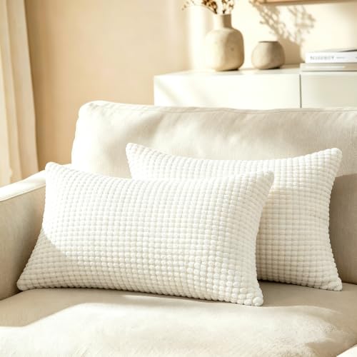 CaliTime Decorative Couch Throw Pillow Covers 20 X 12 Inches Cream