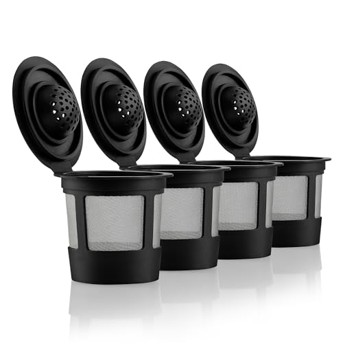 4 Black Reusable K Cups for Keurig Coffee Makers - Compatible with K-Express, K-Elite, K-Select,...