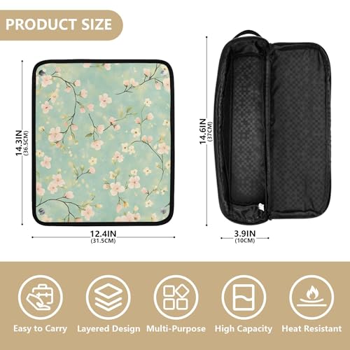 Bolsa de viaje para herramientas de cabello Green Flowers con estera resistente al calor (desmontable), bolsa 2 en 1 para plancha y rizador, esenciales portátiles para mujeres miniatura 4