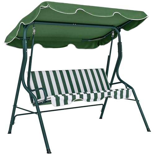 Outsunny Balancelle de Jardin 3 Places Toit imperméabilisé Inclinaison réglable Coussins Assise Dossier 1,7L x 1,1l x 1,53H m Acier Polyester Vert Blanc...