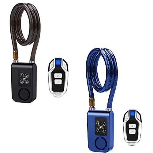 Wsdcam 2 Pack Bike Lock Alarm With Remote Universal Security Alarm Lock System Anti-Theft Vibration Alarm For Bicycle Motorcycle Lock 110Db,31.49 Inch Cable Length cover
