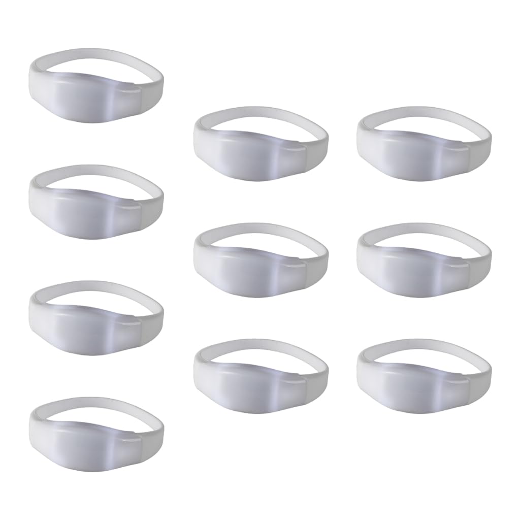 10pcs Led Light Up Bracelets, Sound Activated Light Up Bracelets, Glow in the Dark Snap Bands, Silicone Wristbands for Wedding, Raves, Concert, Camping, Party (White)