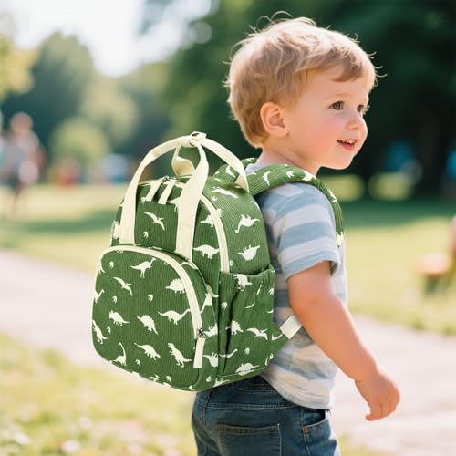 Image of Bluboon Toddler Backpack for Girls Boys 2-4 Cute 12 inch Preschool Kindergarten Backpacks Kids Daycare Bags School Travel (Dinosaur Green Corduroy, Age 2-4 (12 inch H not Fit A4 Folder))