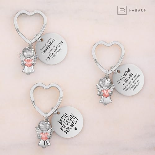 FABACH Beste Kollegin Schlüsselanhänger Schutzengel Glücksbringer mit Herz und Gravur - Abschied Kollege Abschiedsgeschenk - Geschenke Arbeitskollegin Geschenk für Kollegin mit Herz