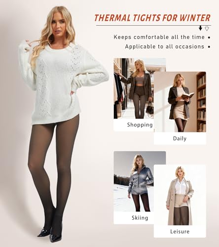 ciksob Fleece Lined Tights Women Winter Thermal Leggings Pantyhose Fake Translucent Hight Waist Thick Warm Sheer Stockings (Medium,Fake Translucent Black) - image 7