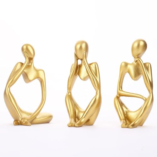 Image of TIED RIBBONS Decorative Abstract Thinker Men Statue Set of 3 Modern Art Showpiece Sculpture (Fantasy, Resin,13CmX6Cm) Decoration Items for Home Decor Living Room Bedroom Bookshelf Table Office- Gold