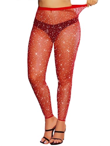 Image of VINICUNCA Sparkly Fishnet Stockings for Women Colorful Tights Plus Size | high-elastic high-toughness nylon fishnet, reinforced toe & crotch, high waist no slip, perfect for halloween party cosplay