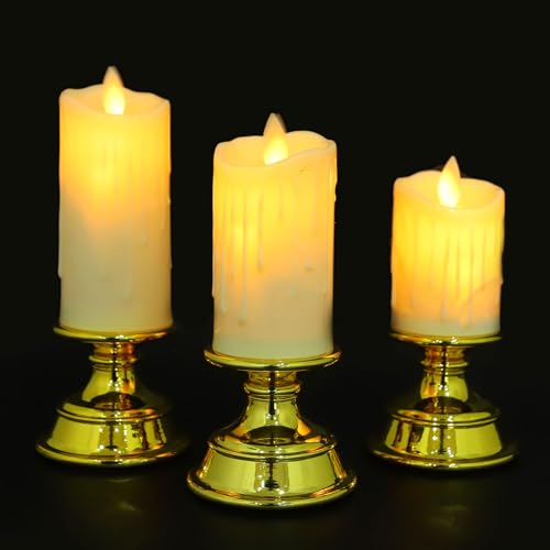 Velas cónicas de estilo vintage doradas de alta calidad juego de pilares LED decorativos