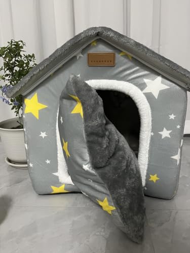 SEAHOME Foldable Dog House Kennel Bed Mat for Indoor Pets,Enclosed Warm Plush Sleeping Nest Bed with Removable Cushion,Covered Small Pet Condos Indoor Cat Hideaway (M, Grey) - Image 6