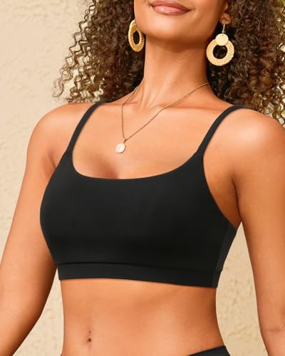 Women Sports Bra Bikini Tops - Scoop Neck Bathing Suits Top 2025 Adjustable Spaghetti Straps Swimsuit3