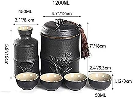 Japanese Sake Set, Sake Cup Set，Sake Bottle Crafts Cup，Sake Pot and Sake Cup， Japanese Sake Set Black Ceramic 6-Piece Sake Set, 15 Ounce Wine Glass Set (With Insulation Pot), Rice Wine Warmer, Hot Win