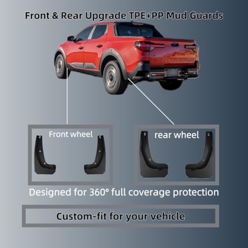 Image of No Drill Mud Flaps Splash Guards Compatible with Hyundai Santa Cruz 2022-2026(Not Fit XRT),OEM Style Textured Black Custom Fit All Weather Exterior Accessories(4PCS)