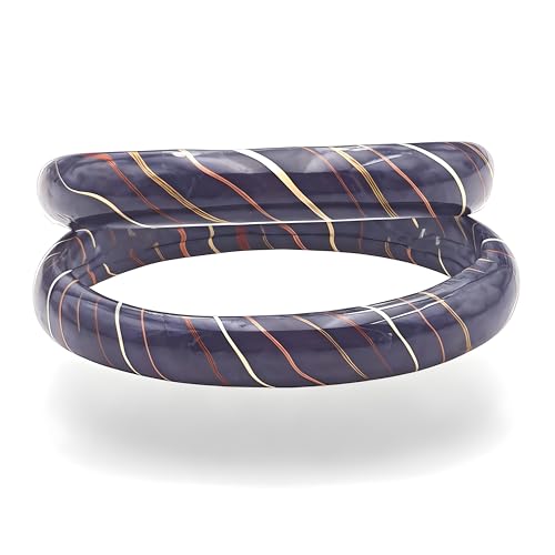 Image of Traditional Rajasthani Lac Bangles for Women and Girls, Jaipuri Lahariya Design Lakh Lah Kada, Multicolor Striped Pattern, Red Green Maroon Sky Blue Pink Purple Yellow Grey Set of 2
