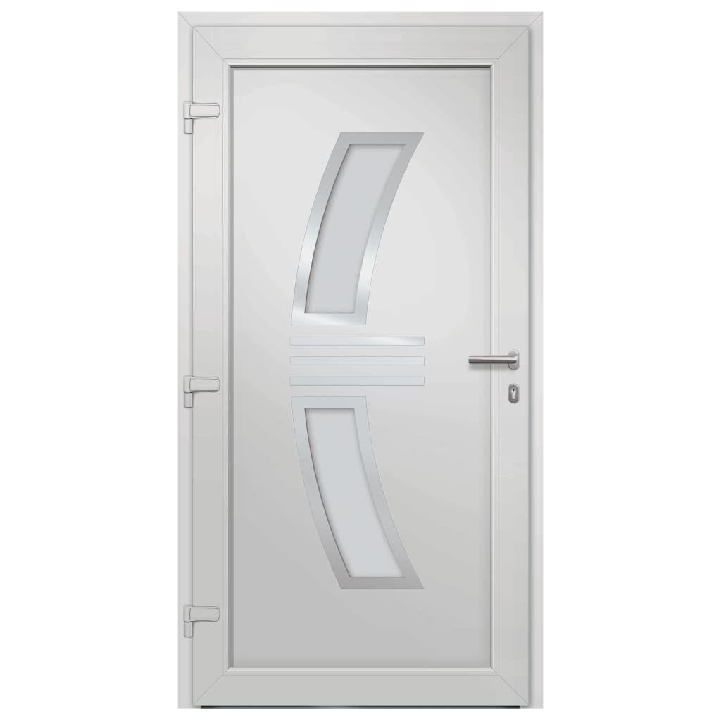 Drzwi wejściowe, białe, 88 x 200 cm, PCW, aluminium z izolacją cieplną, izolacja akustyczna, zawiasy 3D, 5 blokad głowicy grzybkowej, zamek cylindryczny do użytku na zewnątrz, drzwi