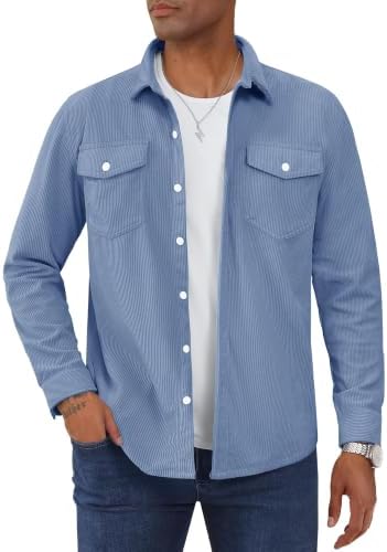 TACVASEN Hemdjacke Herren Overshirt Übergangsjacke Langarm Cordhemd | Hemd Jacke, mit Brusttaschen, Regular Fit,Freizeitjacke