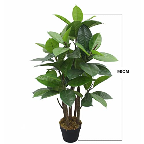 Requena Artificial Tree with Lifelike Leaves, Realistic Plant in Black Plastic Pot, 90cm Tall, Perfect for Home or Office Decoration, OAK3127