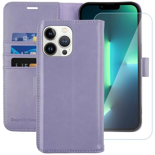 Protection iPhone 13 Pro 5G étui portefeuille cuir synthétique lavande