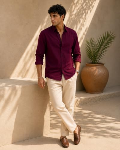 Image of Men Linen Cotton Full Sleeve Shirt for man | Mens Casual Shirt |Shirts for Men Stylish | Men Shirts | Casual Business Party Festival Regular Fit