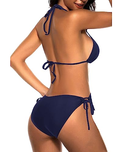 Image of Tempt Me Women Triangle Bikini Sets Halter Two Piece Sexy Swimsuit String Tie Side Bathing Suit