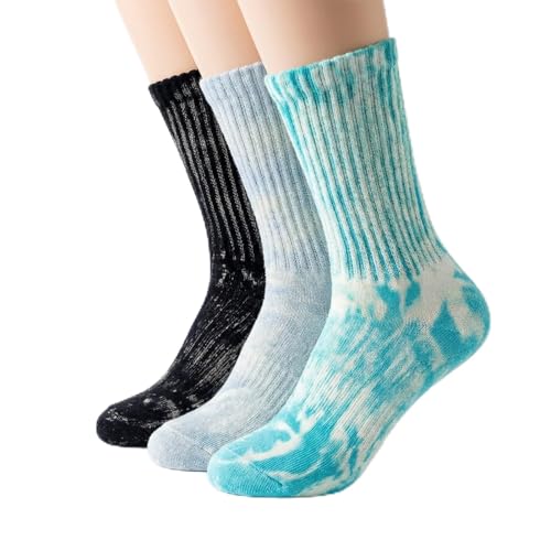 HVRAC Women's Cute Tie-Dye Fashion Cotton Crew Socks, Unique Distressed Streetwear, Versatile Warm Gift for Winter 3PC