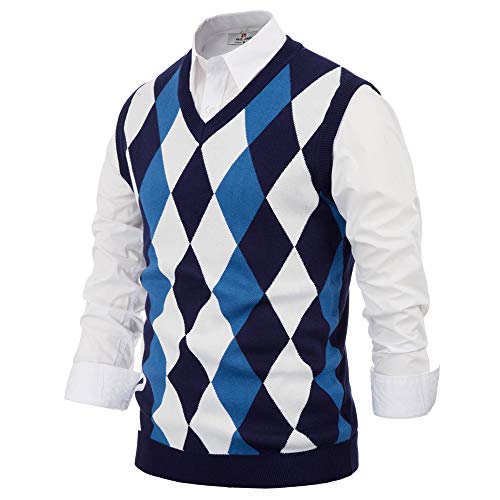 PJ PAUL JONES Mens Casual Argyle Sweater Vest V-Neck Sleeveless Pullover Knitwear Vests2