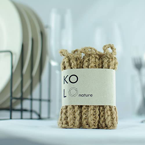 Image of Natural Sponges for Dishes - Organic Reusable Unsponges Hand Knitted- Compostable Set of 3 (2 Packs of Hemp sponges)