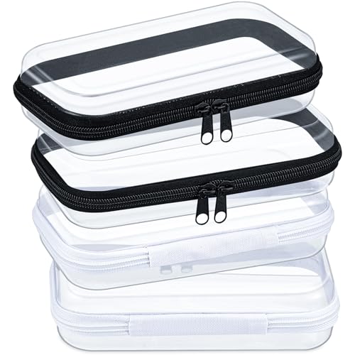 Image of Hoolerry 4 Pcs Hard Clear Zipper Case Makeup Bags Plastic Zipper Pouch Transparent Storage Box Containers for Cosmetics, Snacks, Building Blocks, Puzzles(Clear,7.5 x 3.9 x 2 in,Black and White)